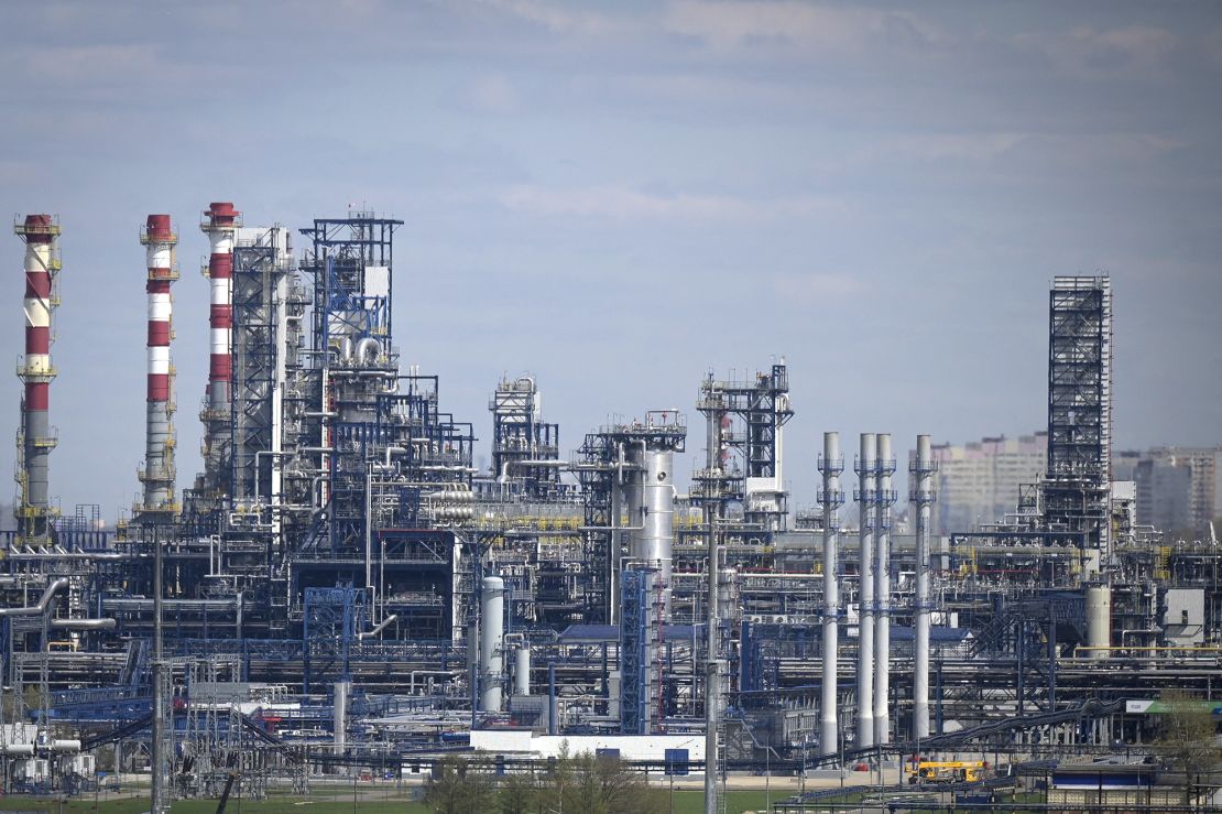 The Russian oil producer Gazprom Neft's oil refinery on the outskirts of Moscow, photographed in April 2022 
