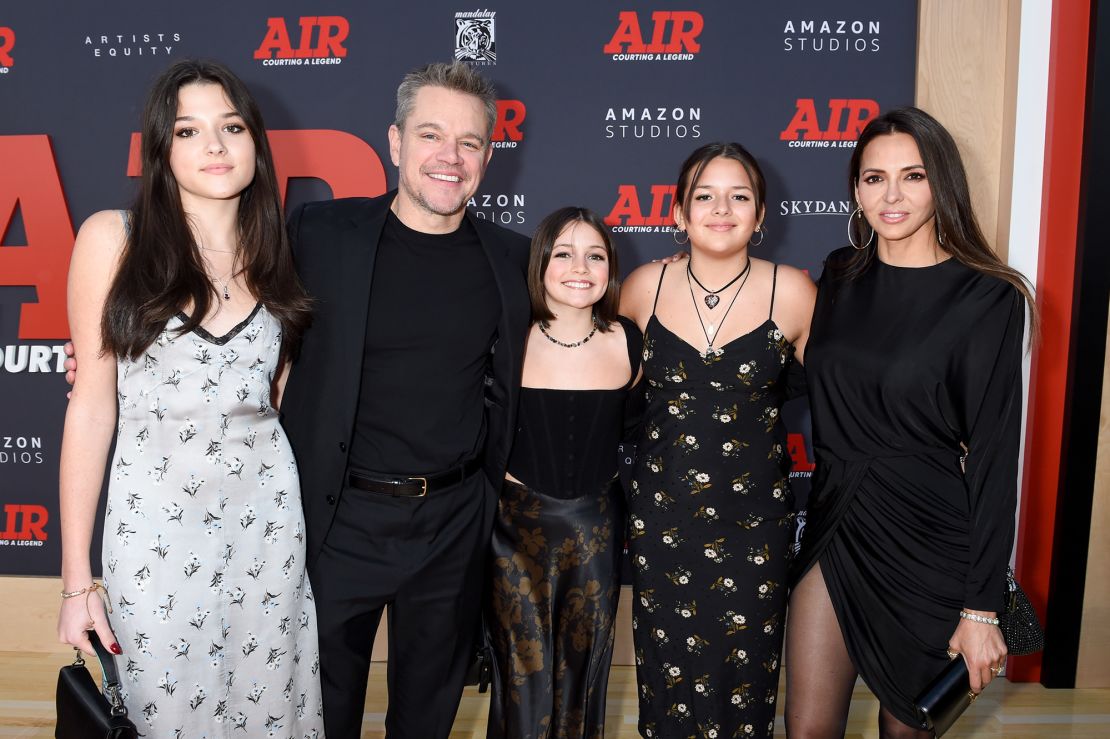 Damon has three daughters with his wife, Luciana Barroso (right), as well as a stepdaughter.