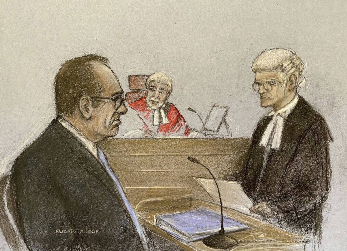 Court artist sketch by Elizabeth Cook of actor Kevin Spacey giving evidence at Southwark Crown Court, London.