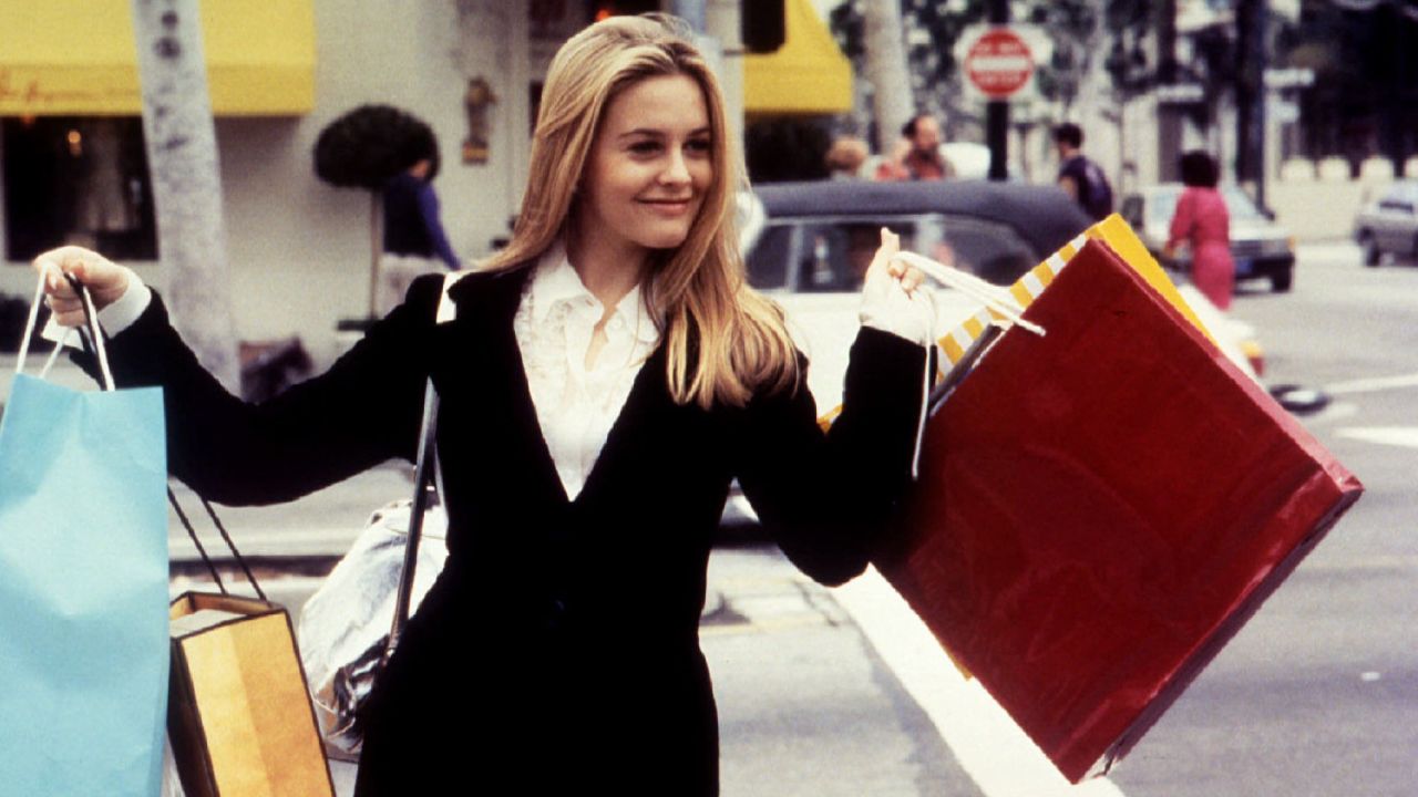 Actress Alicia Silverstone is shown as she portrays a young woman "Cher" in the film "Clueless" a romantic comedy.