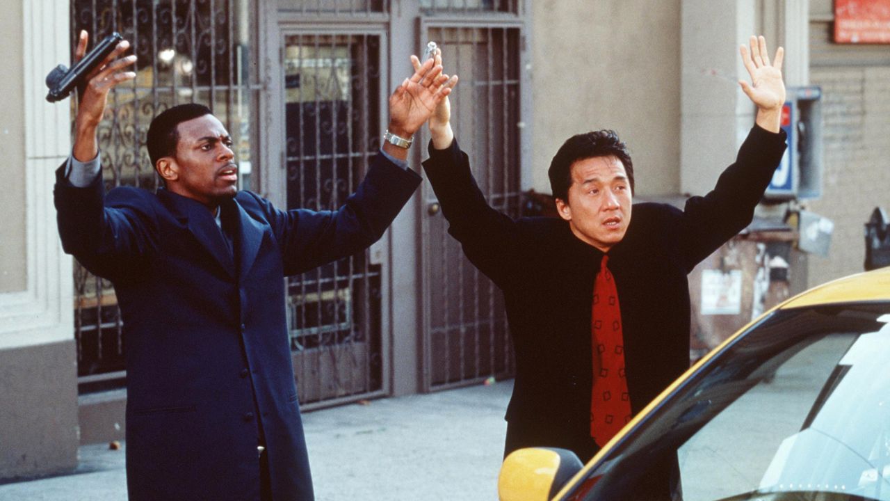 1998 Chris Tucker and Jackie Chan star in the movie "Rush Hour."