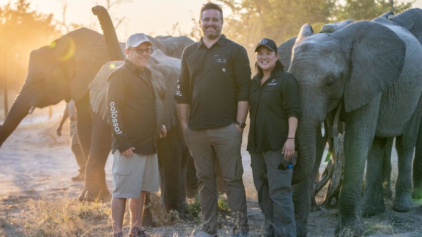 Colossal Biosciences team at Elephant Havens in Botswana, Africa. From left to right: Steve Metzler, Matt James, Dr. Wendy Kiso.