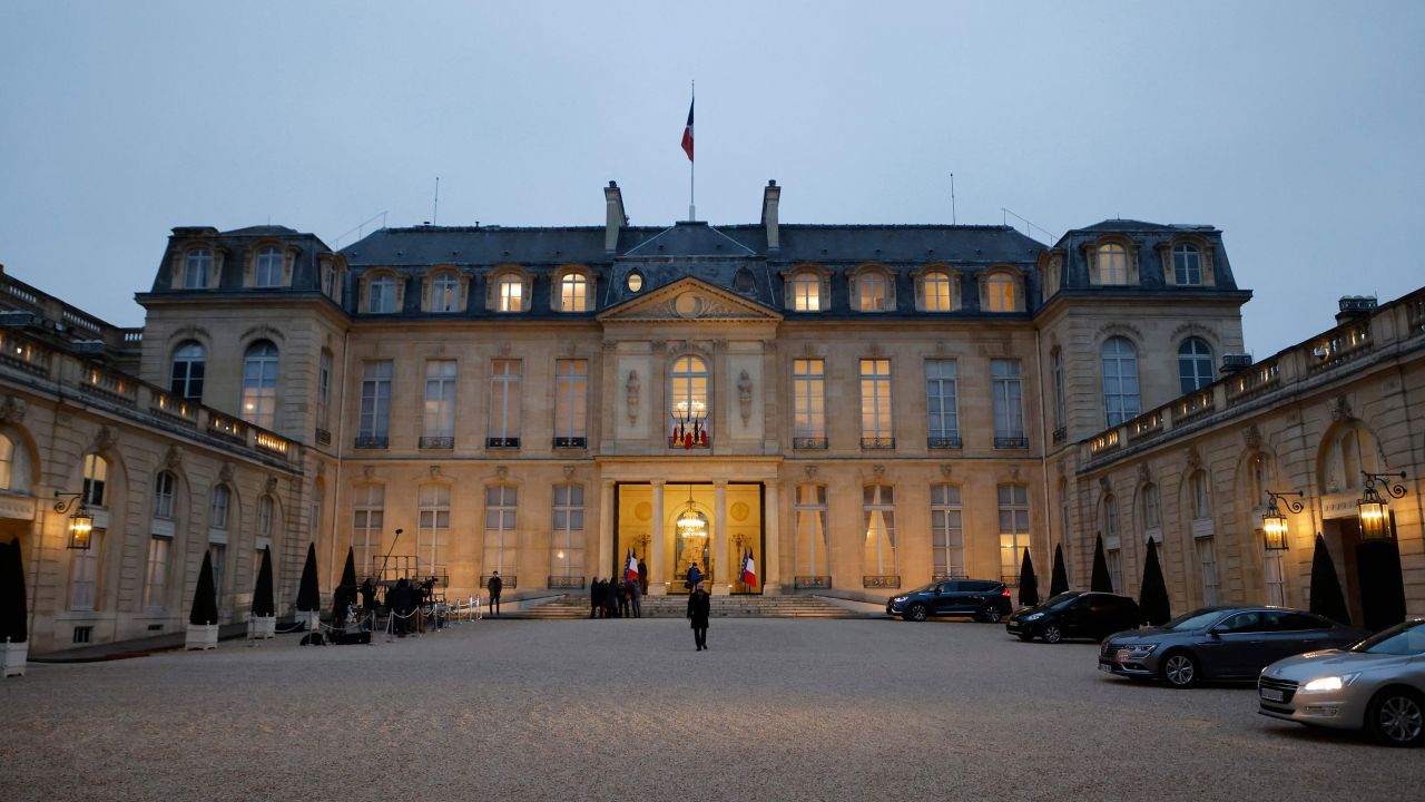 A picture taken in Paris on January 26, 2022 shows the northern facade of the Elysee palace presidential palace.