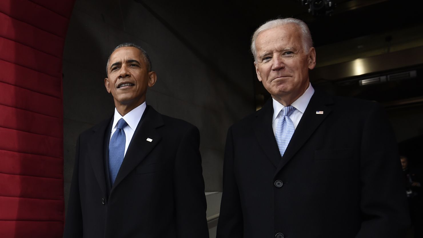 Then-President Barack Obama and then-Vice President Joe Biden arrive for the presidential inauguration of Donald Trump at the US Capitol on January 20, 2017, in Washington, DC.