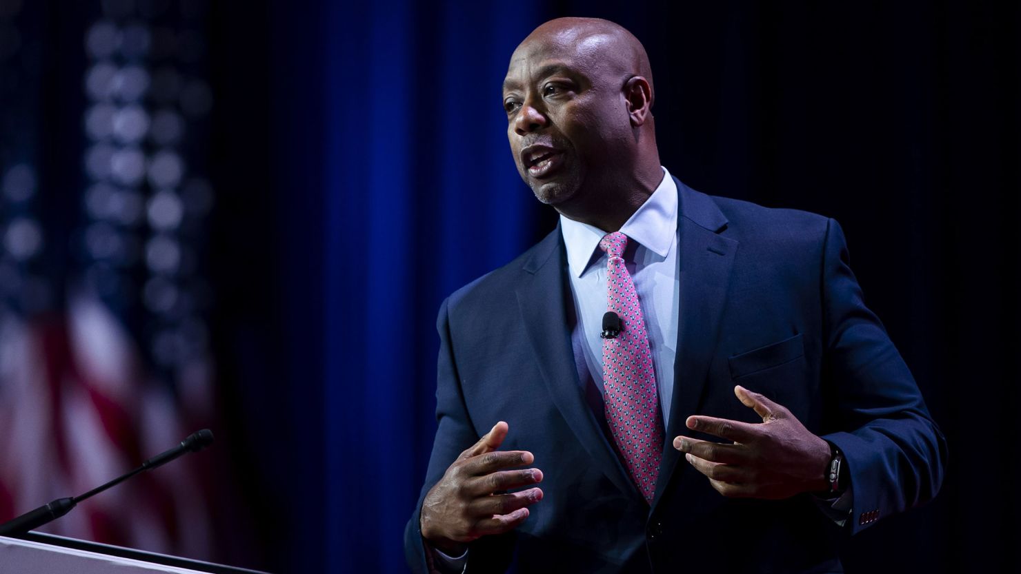 Sen. Tim Scott, a Republican from South Carolina, speaks during the Road to Majority's Faith and Freedom policy conference in Washington, DC, on June 23, 2023. 
