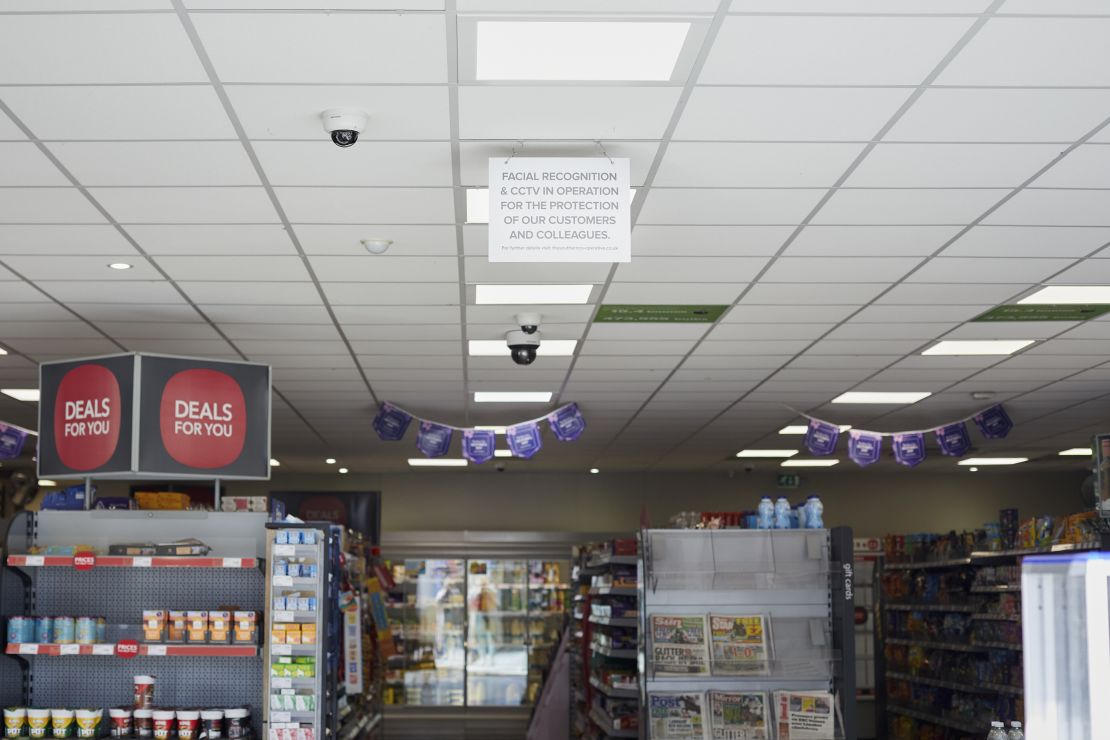 A sign at a supermarket that uses Facewatch in Bristol, England, photographed in June 2023