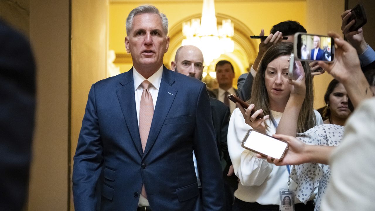 Speaker of the House Kevin McCarthy (R-CA) speaks to media at the U.S. Capitol, in Washington, D.C., on Wednesday, July 12, 2023. (Graeme Sloan/Sipa USA)(Sipa via AP Images)