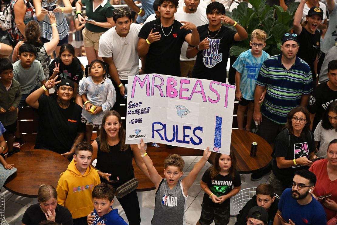 EAST RUTHERFORD, NEW JERSEY - SEPTEMBER 04: Tens of thousands of fans attend as Global YouTube star MrBeast launches the first physical MrBeast Burger Restaurant at American Dream on September 4, 2022 in East Rutherford, New Jersey. (Photo by Dave Kotinsky/Getty Images for MrBeast Burger)