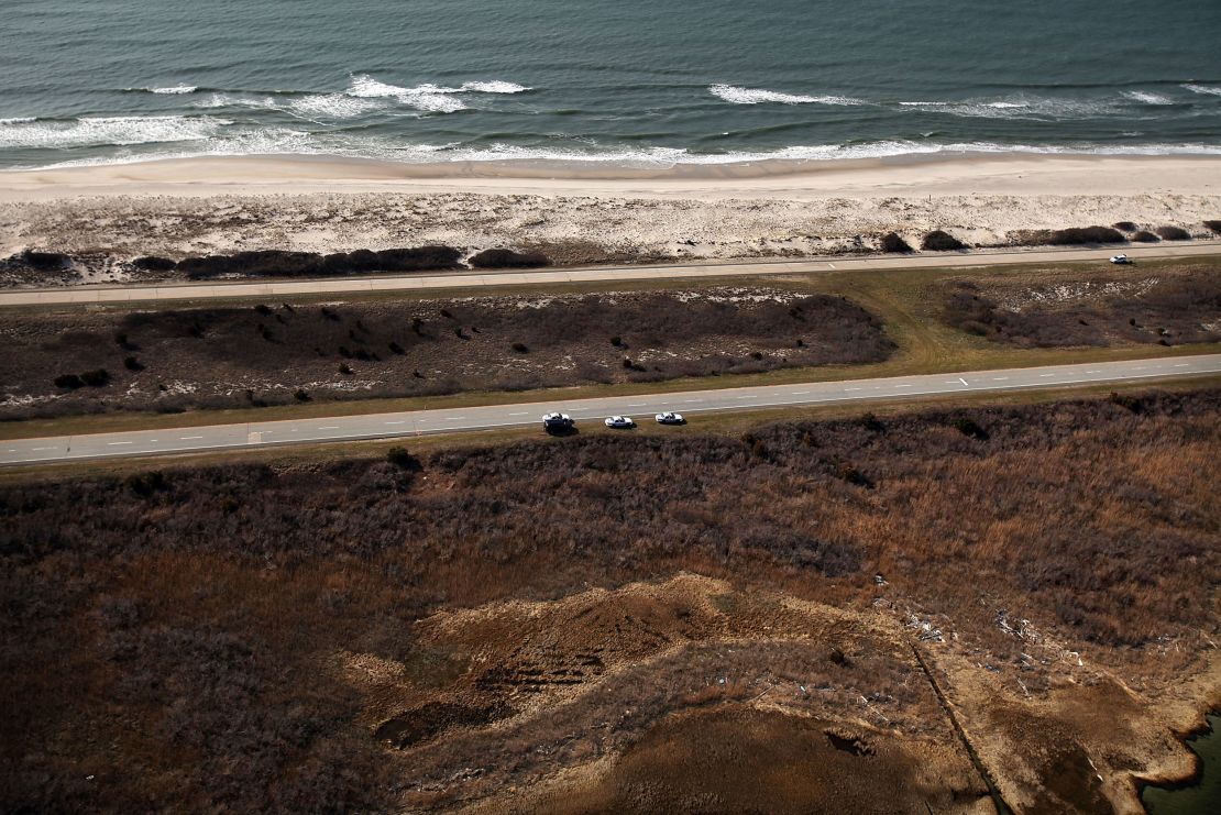 An aerial view of the area near Gilgo Beach and Ocean Parkway on Long Island where police have been conducting a prolonged search after finding 10 sets of human remains in April 2011 in Wantagh, New York.