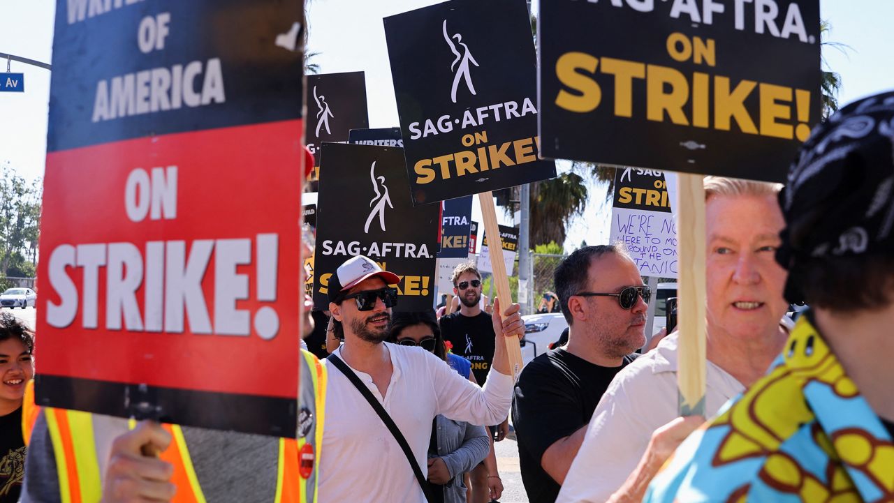 SAG-AFTRA actors strike against the Hollywood studios as they join the Writers Guild of America (WGA) on the picket like outside of Netflix offices in Los Angeles, California, U.S., July 14, 2023.