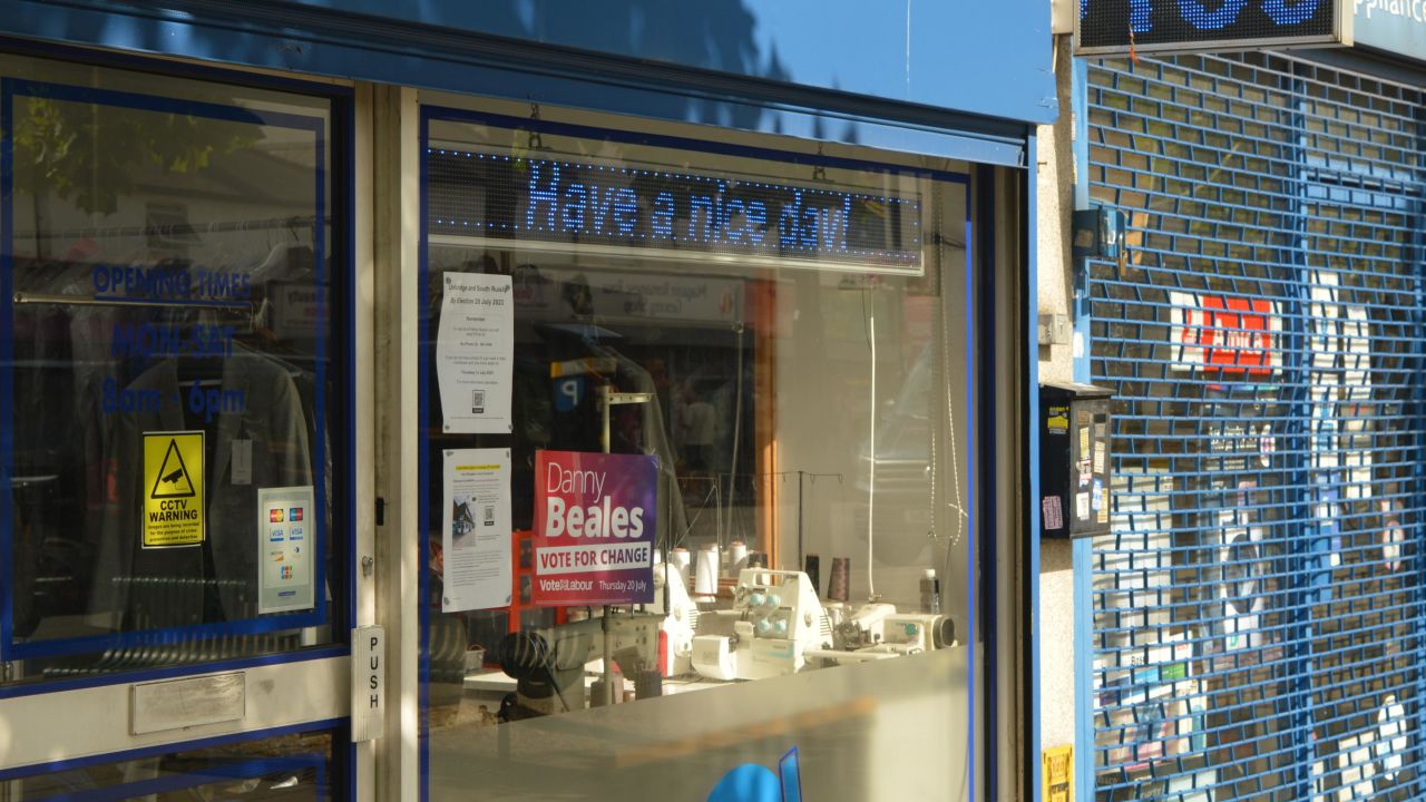 A poster hung by campaigners declares support for Labour's candidate, Danny Beales, from the window of a dry cleaners. Inside, the owner told CNN: "They're all the same ... I don't really know how to vote, to be honest. I'll make a last-minute decision."