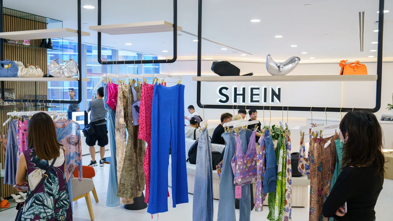 Clothes displayed at the Shein Group Ltd. headquarters in Singapore, on Monday, June 19, 2023. Fast-fashion giant Shein will strengthen its presence in Europe and Mexico, including selling more locally made products, in a bid to diversify its China-centric supply chain. Photographer: Ore Huiying/Bloomberg via Getty Images