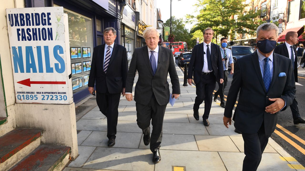 Boris Johnson is seen on a walkabout in Uxbridge in 2020, during his time as prime minister.