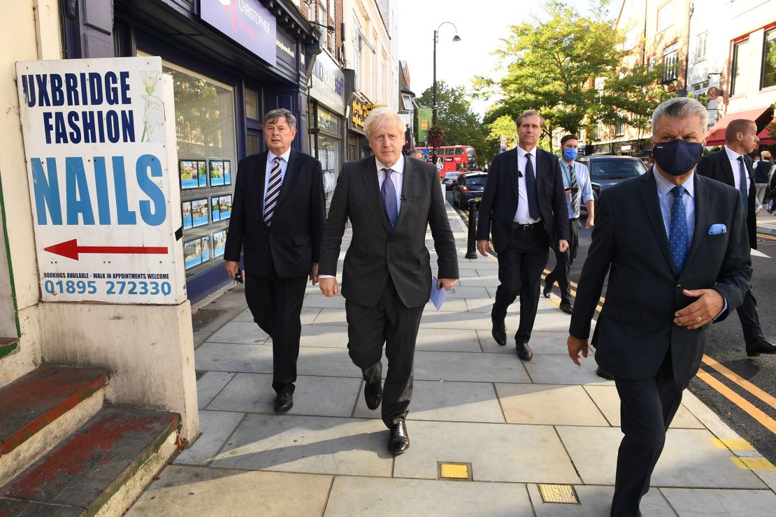 Boris Johnson is seen on a walkabout in Uxbridge in 2020, during his time as prime minister.