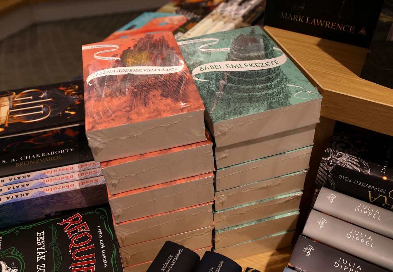 Books that feature LGBTQ+ characters are seen wrapped in plastic foil in a bookstore in Budapest, Hungary, on July 11. 