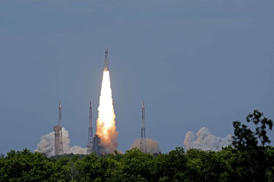 Indian spacecraft Chandrayaan-3, the word for "moon craft" in Sanskrit, blasts off.