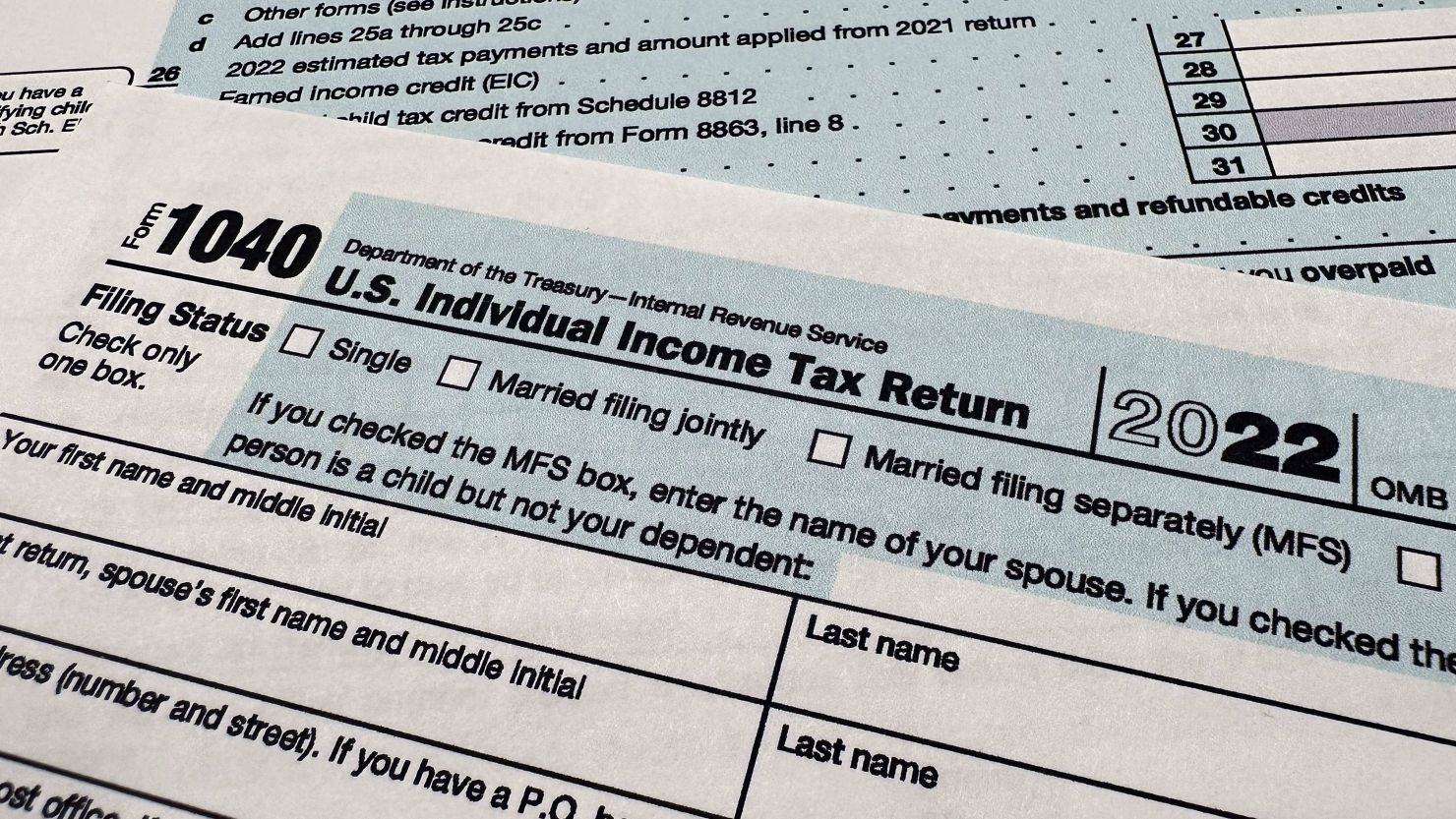 The Internal Revenue Service 1040 tax form for 2022