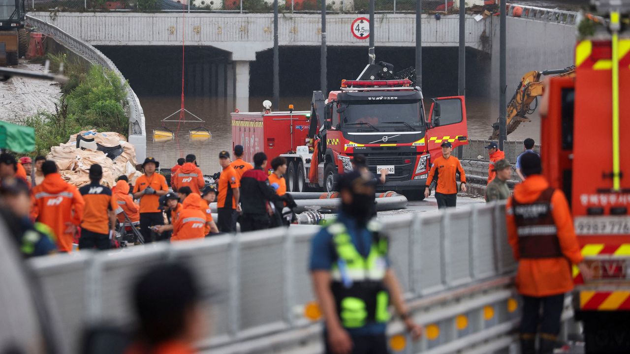 The search and rescue operation at the underpass continued on Sunday, in Cheongju, South Korea, on July 16.