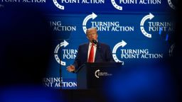WEST PALM BEACH, FLORIDA - JULY 15: Former President Donald Trump speaks at the Turning Point Action conference as he continues his 2024 presidential campaign on July 15, 2023 in West Palm Beach, Florida. Trump spoke at the event held in the Palm Beach County Convention Center. (Photo by Joe Raedle/Getty Images)