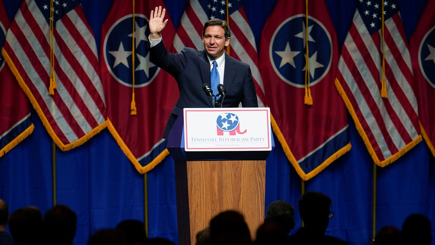 Republican presidential candidate Ron DeSantis speaks at a Tennessee GOP event in Nashville on July 15, 2023.