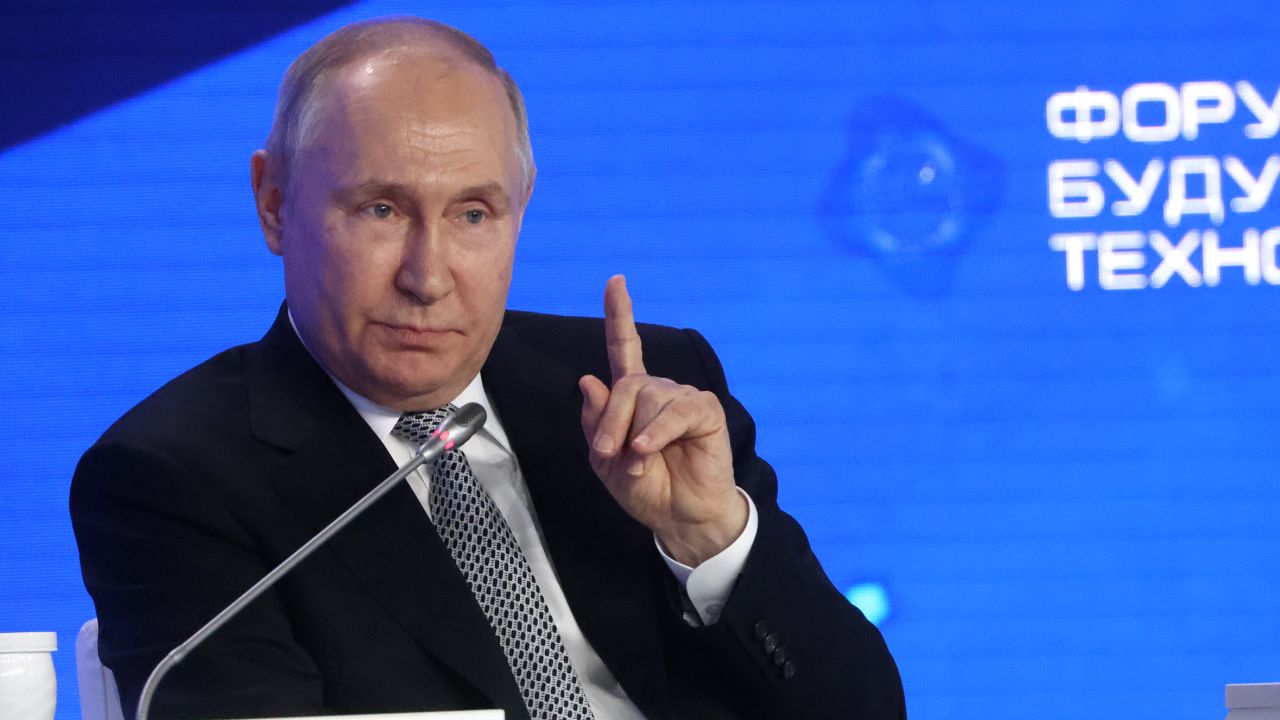 Russian President Vladimir Putin speaks at a forum on Thursday in Moscow.