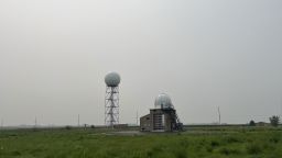 Wildfire smoke obscures the sky in Lincoln, Illinois, on Sunday, July 16, 2023.