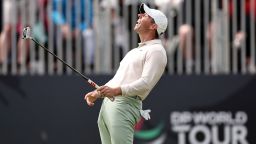 NORTH BERWICK, SCOTLAND - JULY 16: Rory McIlroy of Northern Ireland celebrates after putting in for a birdie on the 18th green to win the tournament during Day Four of the Genesis Scottish Open at The Renaissance Club on July 16, 2023 in United Kingdom. (Photo by Jared C. Tilton/Getty Images)