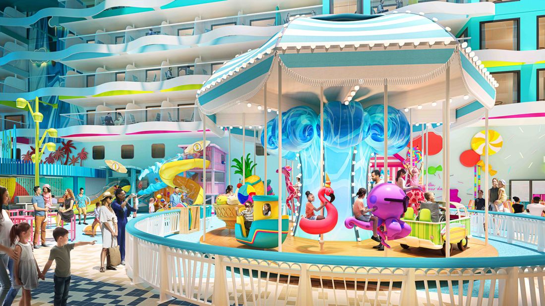 <strong>Thrill Island: </strong>The ship's Thrill Island area has seven pools and six record-breaking water slides.
