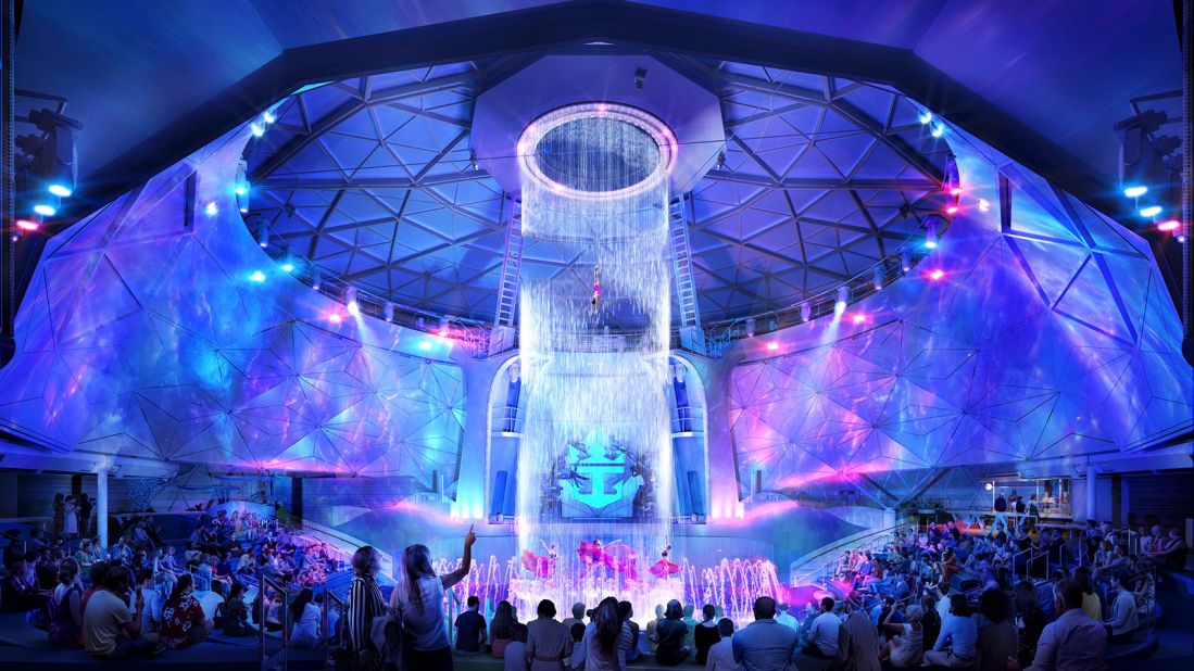<strong>Aquadome:</strong> The giant glass structure above the front of the ship is intended as a tranquil place to enjoy wraparound ocean views. In the evening it'll be used as an entertainment venue.