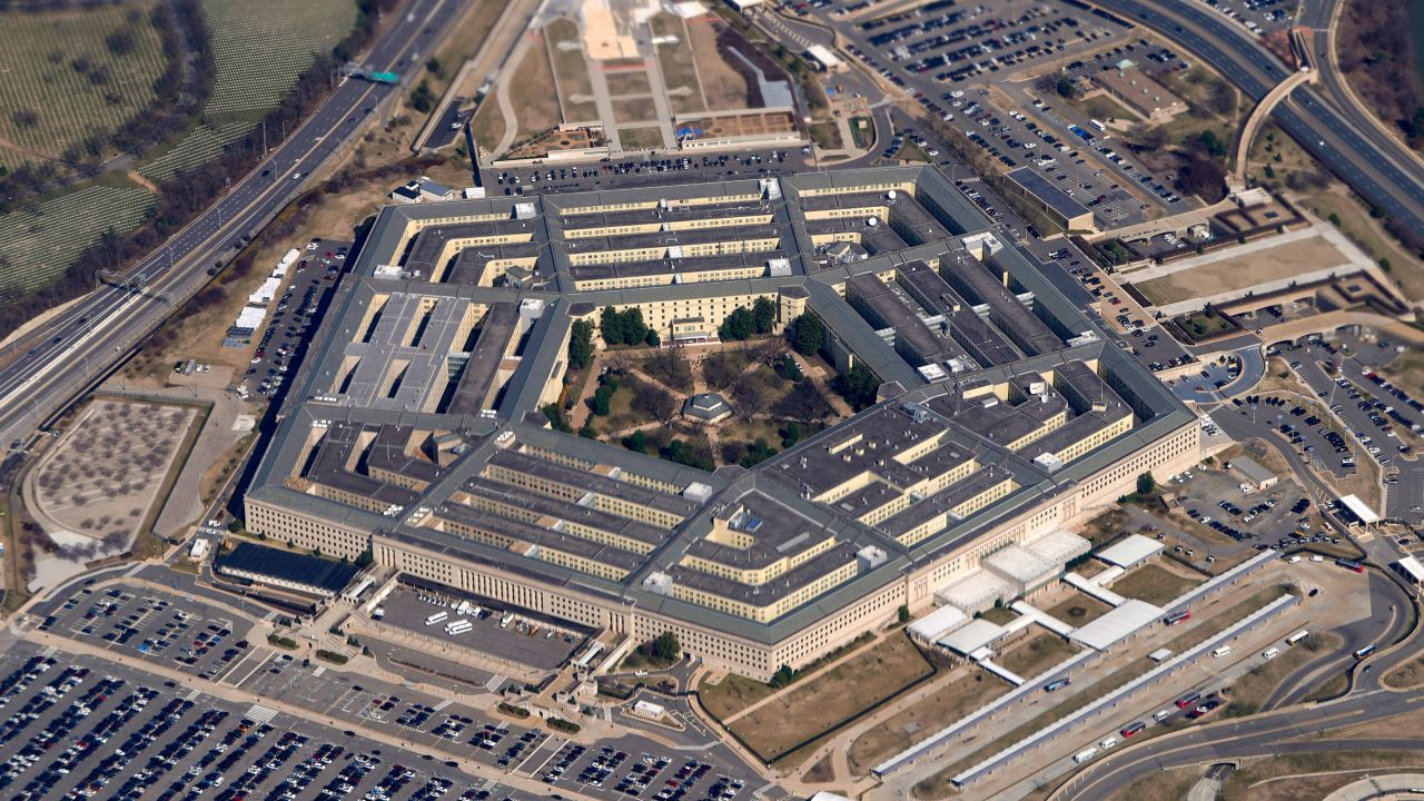 In this March 2022 photo, the Pentagon is seen from Air Force One as it flies over Washington, DC.