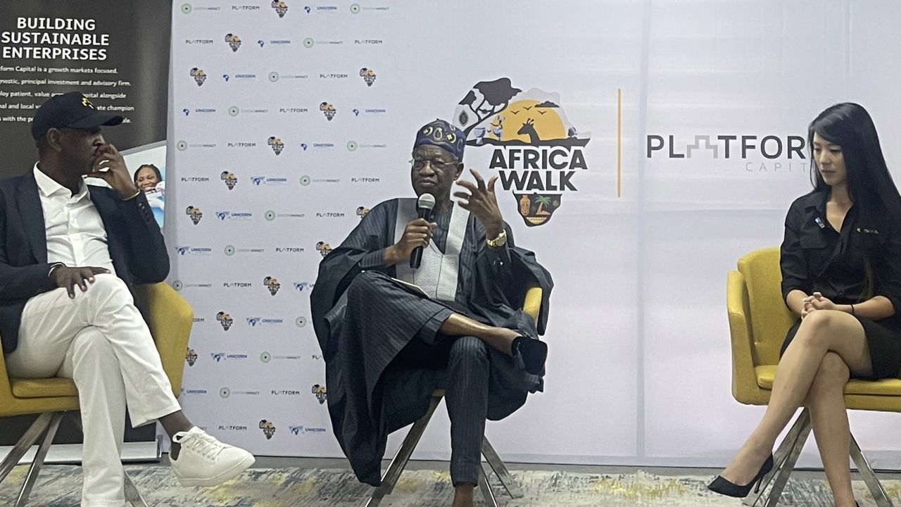 Akintoye Akindele, Founder of Platform Capital, pictured at an investment fair alongside former Nigerian Information Minister Lai Mohammed, and Renee Yao, Global Healthcare AI Startups Lead at Nvidia, during last year's Africa Walk.