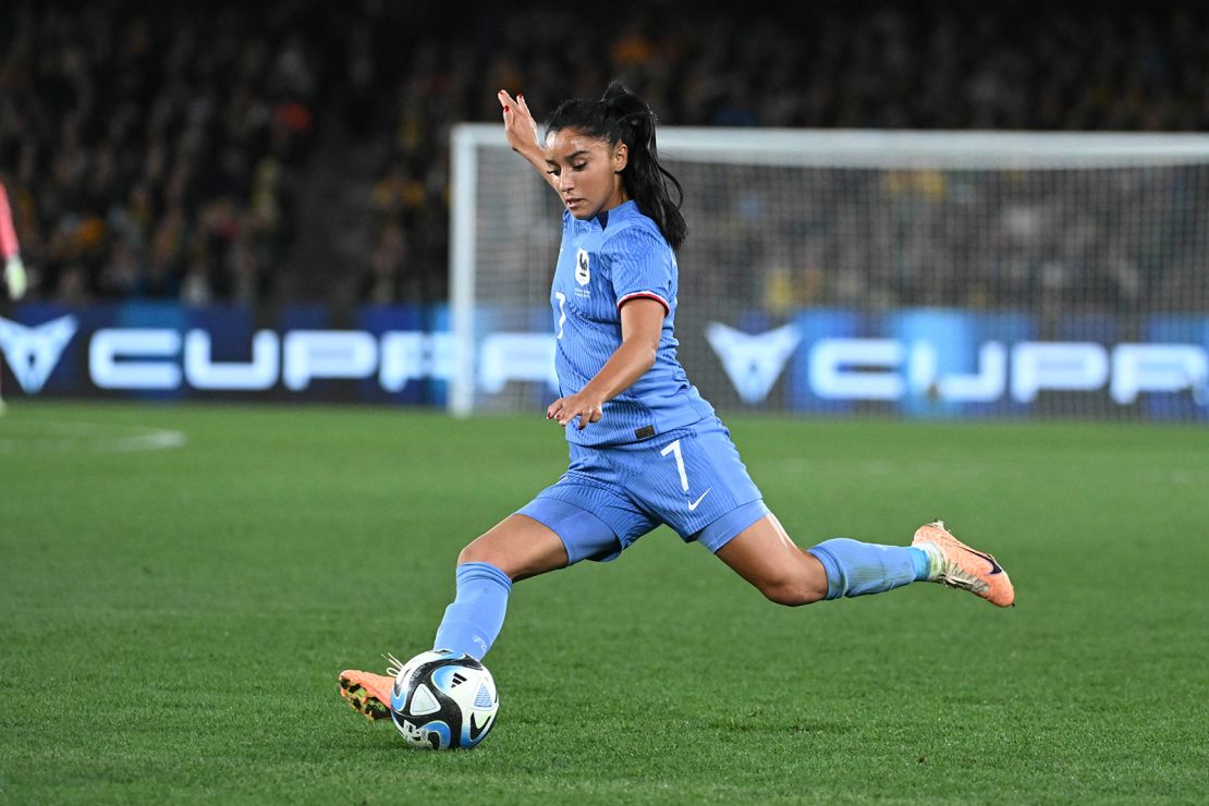 Sakina Karchaoui of France in action during a friendly match between Australia and Canada ahead of the FIFA Women's World Cup in Melbourne, Australia on 14 July, 2023.