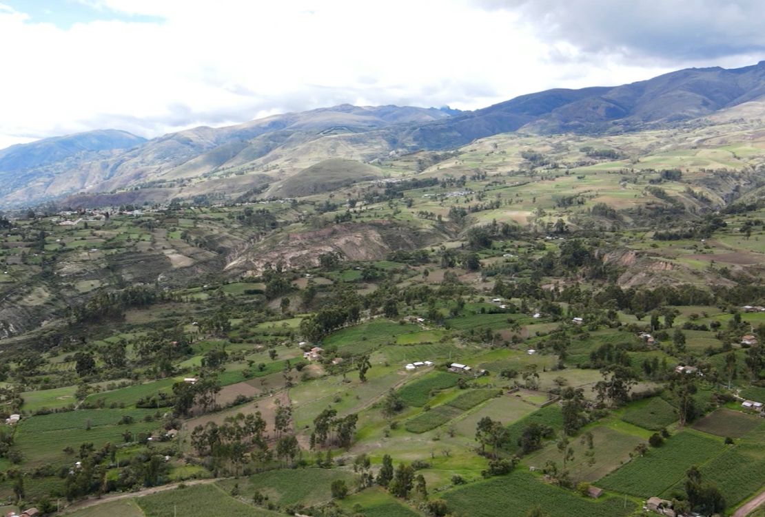 An aerial view of an area of Peruvian farmland where SIMPLi sources its food.