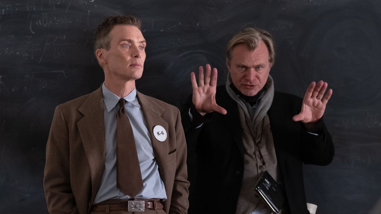 Cillian Murphy alongside Christopher Nolan on the set of "Oppenheimer."