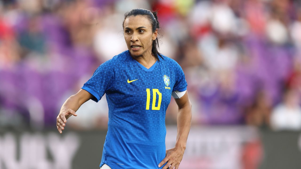 ORLANDO, FL - FEBRUARY 16: Marta of Brazil during the 2023 SheBelieves Cup match between Japan and Brazil at Exploria Stadium on February 16, 2023 in Orlando, Florida. (Photo by James Williamson - AMA/Getty Images)