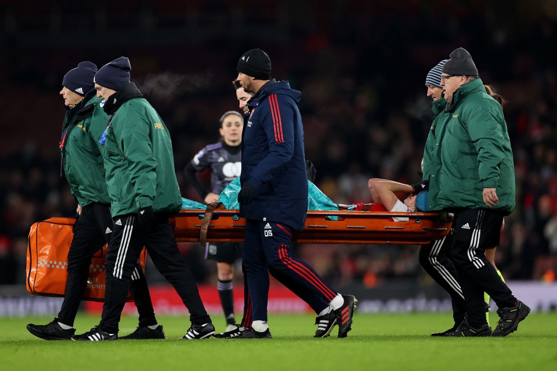 Miedema is stretchered off during a Women's Champions League match in December 2022. 