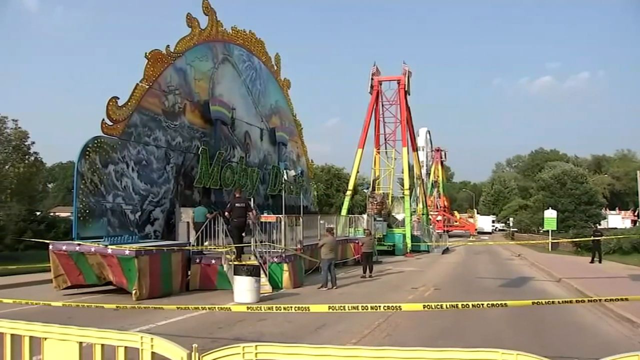 The carnival ride that a child was injured on is seen om Antioch, Illinois.