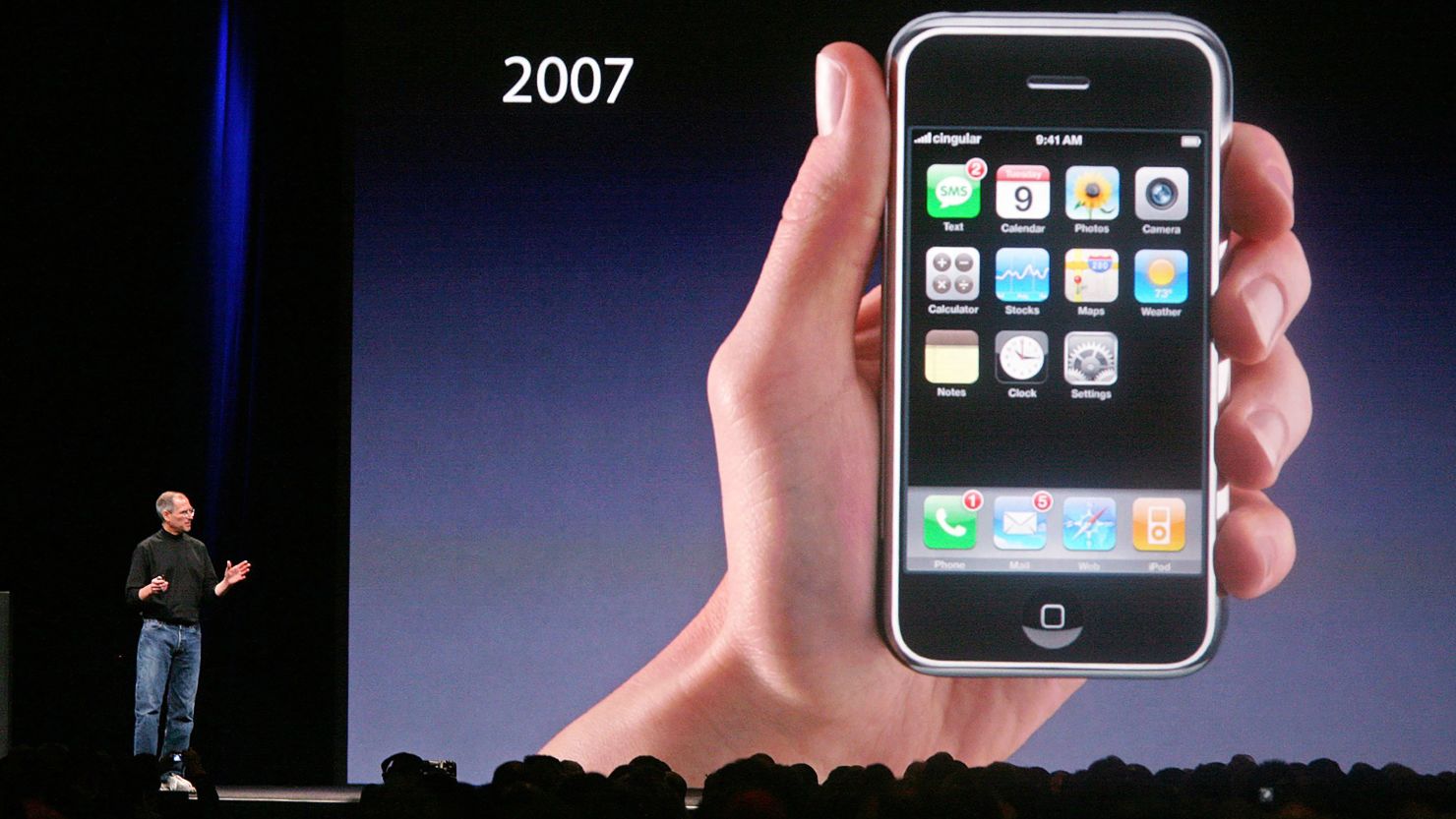 Apple CEO Steve Jobs introduces the new iPhone at Macworld in San Francisco on January 9, 2007.