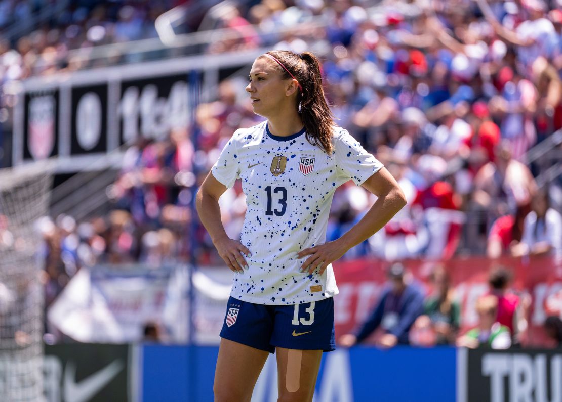 SAN JOSE, CA - JULY 9: Alex Morgan #13 of the United States looks to the ball during a game between Wales and USWNT at PayPal Park on July 9, 2023 in San Jose, California. (Photo by Brad Smith/USSF/Getty Images for USSF).