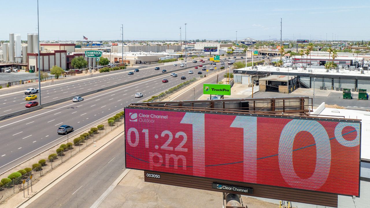 A billboard displays the temperature on Sunday in Phoenix.