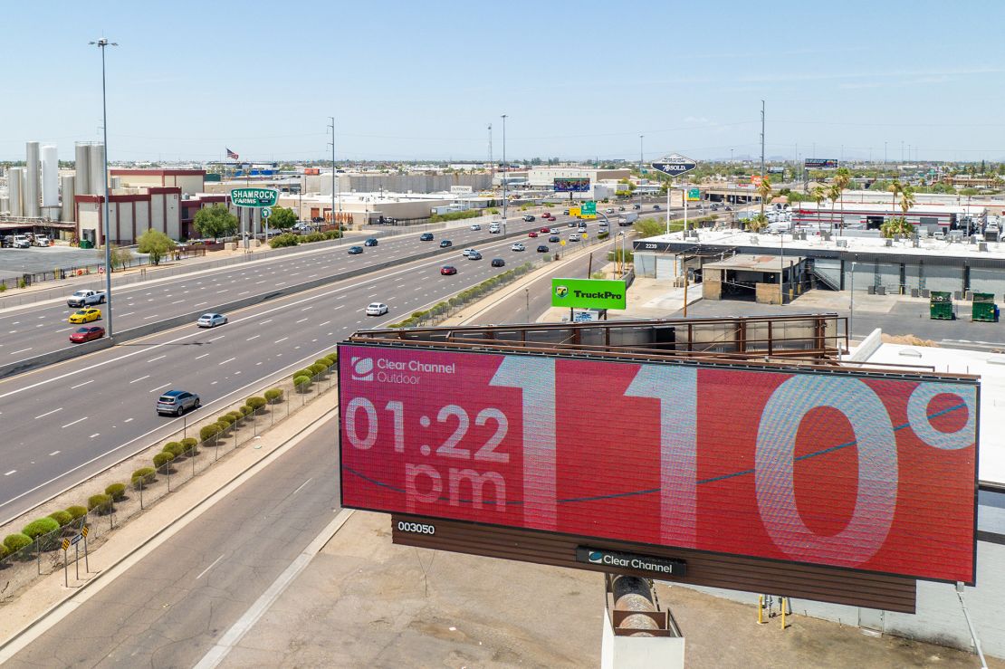 A billboard displays the temperature on Sunday in Phoenix.