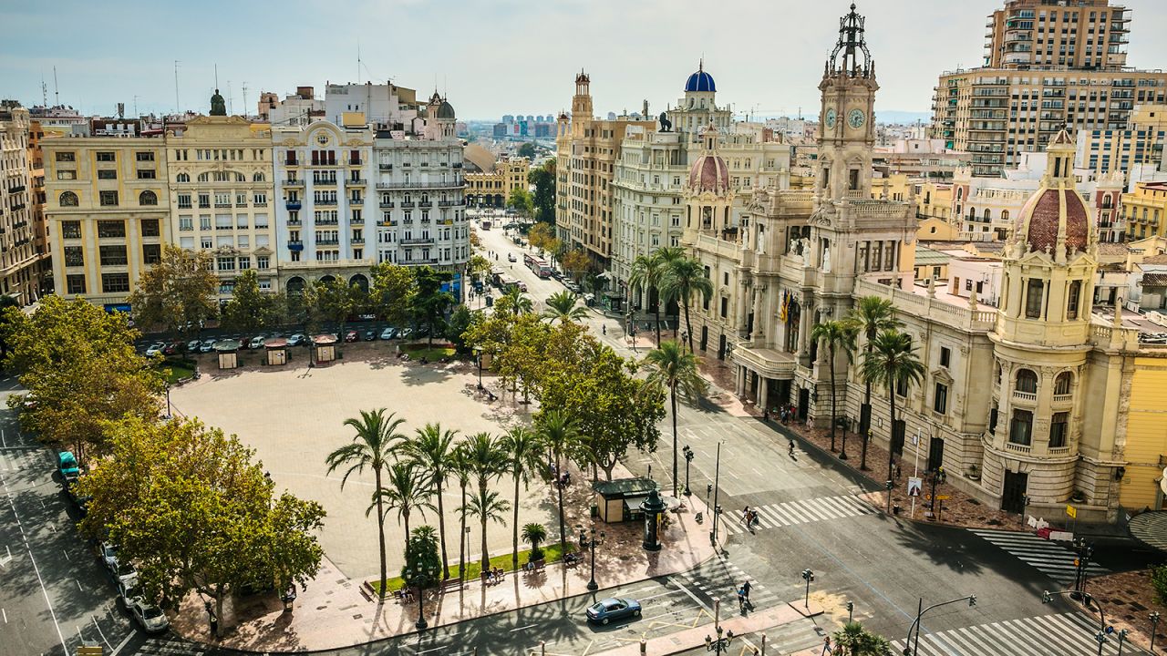 Town Hall Square from Atico Ateneo Lounge. Valencia. Comunidad Valenciana. Spain