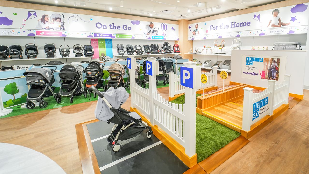 The new store features samples of different terrains, such as grass and cement, for shoppers to sample strollers in different environments.
