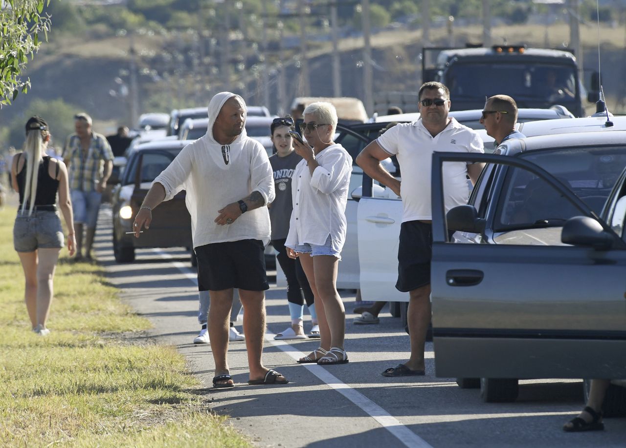 People queuing for the ferry crossing.