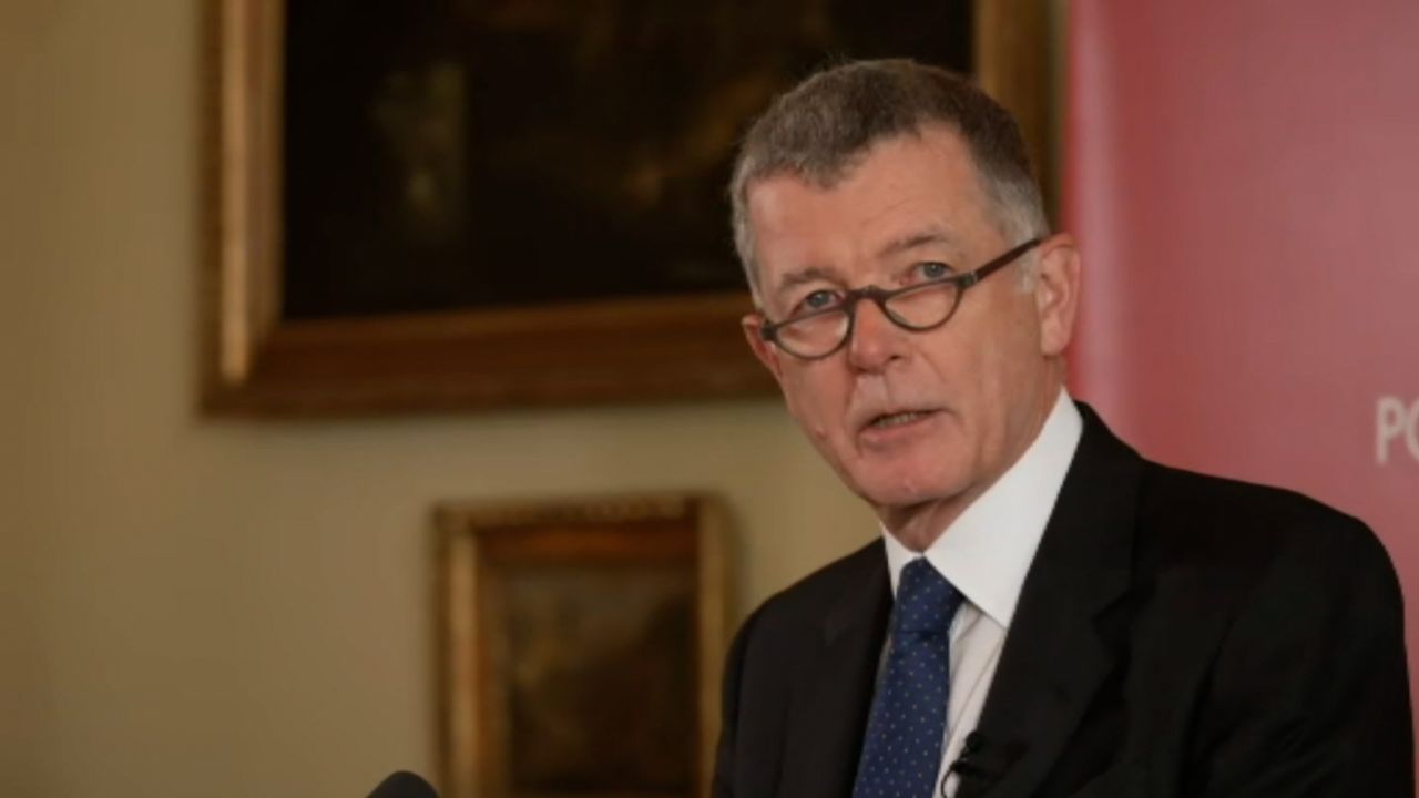 British intelligence chief Richard Moore speaks at an event in Prague, Czech Republic, on July 19.