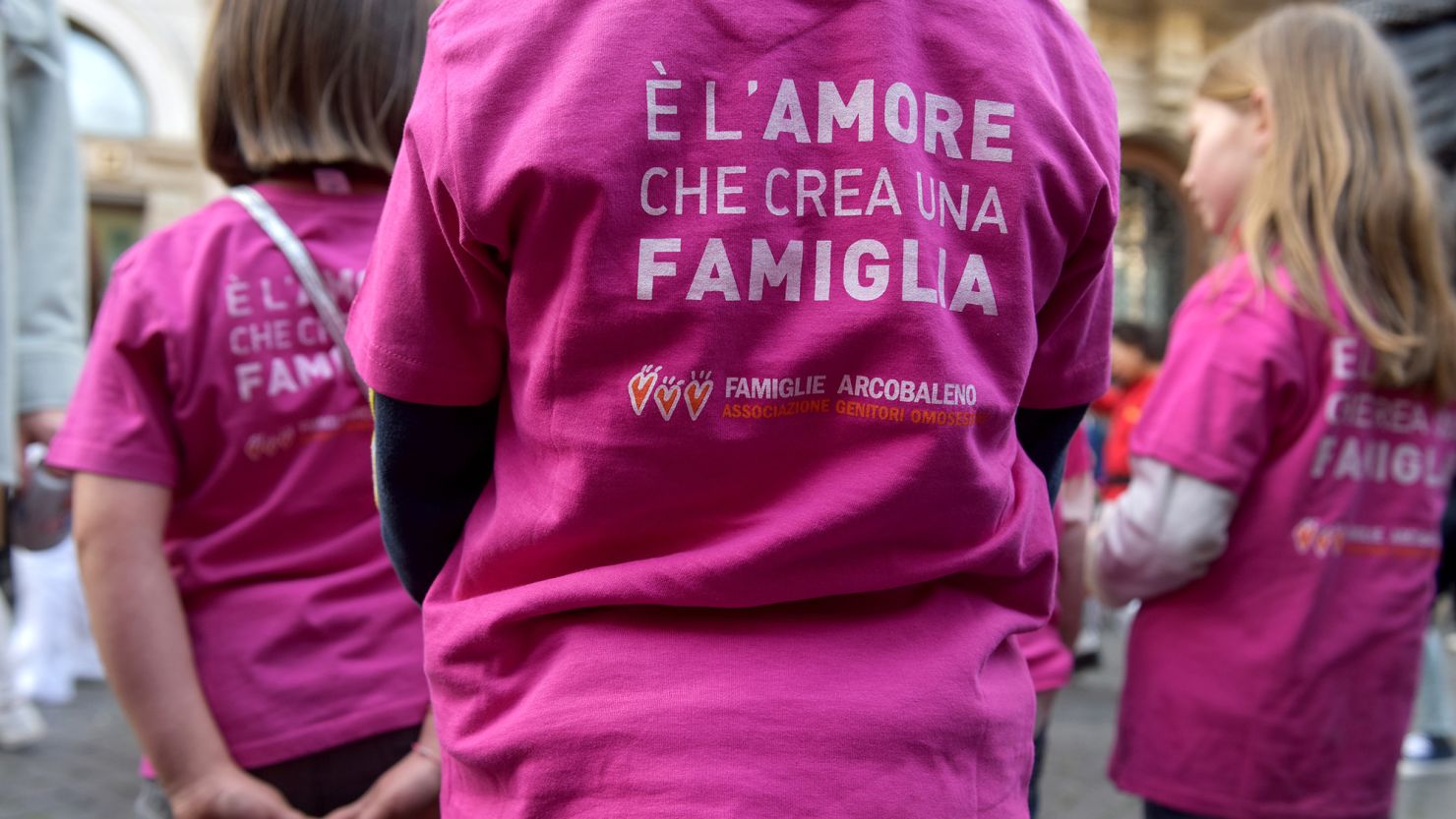Supporters of the Italian LGBT organization Rainbow Families Association protesting in Rome in March.