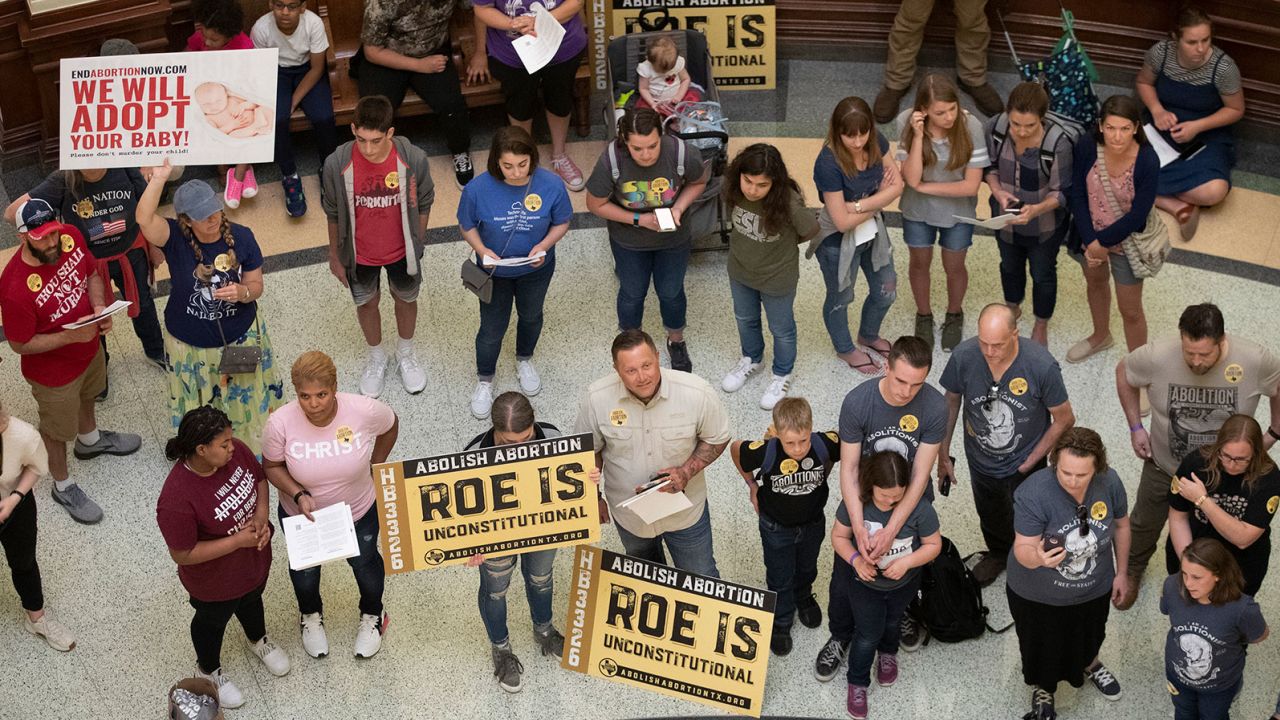 Anti-abortion demonstrators gather in the rotunda at the Capitol in Austin, Texas, in March of 2021.
