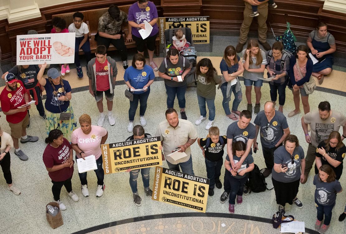 Anti-abortion demonstrators gather in the rotunda at the Capitol in Austin, Texas, in March of 2021.
