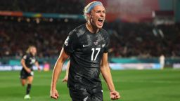 AUCKLAND, NEW ZEALAND - JULY 20: Hannah Wilkinson of New Zealand celebrates after scoring her team's first goal during the FIFA Women's World Cup Australia & New Zealand 2023 Group A match between New Zealand and Norway at Eden Park on July 20, 2023 in Auckland, New Zealand. (Photo by Phil Walter/Getty Images)