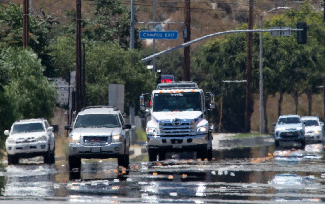 Heat waves and mirage create an impressionistic scene on Sierra Highway during a scorching day on Saturday, July 15, 2023. More triple-digit heat days are in store for the Southland. 